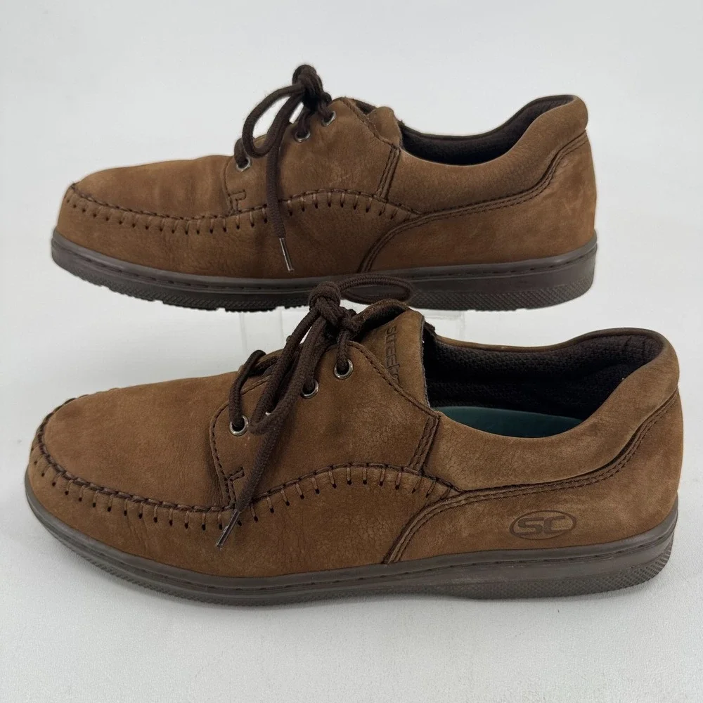 Skechers MENS Brown Leather Lace Up Casual Oxford Shoes Sneakers SIZE 10 XWIDE